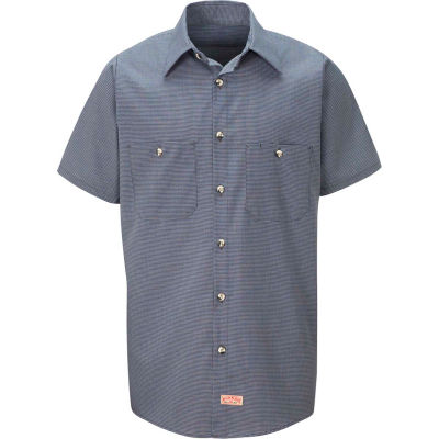 Red Kap® Men's Micro-Check Uniform Shirt Short Sleeve Blue/Charcoal Check Long-2XL SP20