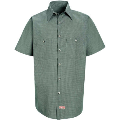 Red Kap® Men's Micro-Check Uniform Shirt Short Sleeve Hunter/Khaki Check 2XL SP20