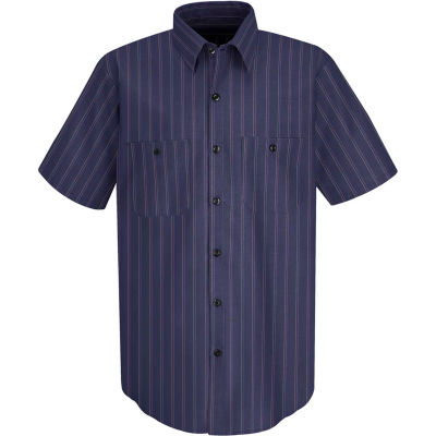 Red Kap® Men's Industrial Stripe Work Shirt Short Sleeve Blue with Brown/White Stripe XL SP20