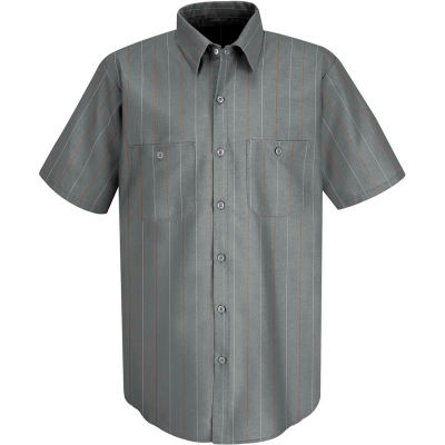 Red Kap® Men's Industrial Stripe Work Shirt Short Sleeve Charcoal/Red/White Stripe 2XL SP24