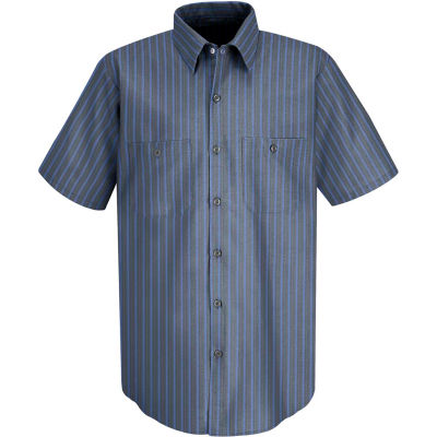 Red Kap® Men's Industrial Stripe Work Shirt Short Sleeve Gray/Blue Stripe Long-4XL SP24