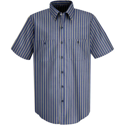 Red Kap® Men's Industrial Stripe Work Shirt Short Sleeve Navy/Khaki Stripe Long-L SP24