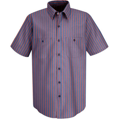 Red Kap® Men's Industrial Stripe Work Shirt Short Sleeve Navy/Red Stripe Long-2XL SP24