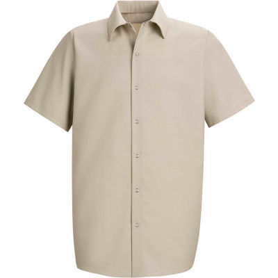 Red Kap® Men's Specialized Pocketless Polyester Work Shirt Short Sleeve Light Tan 2XL SP26