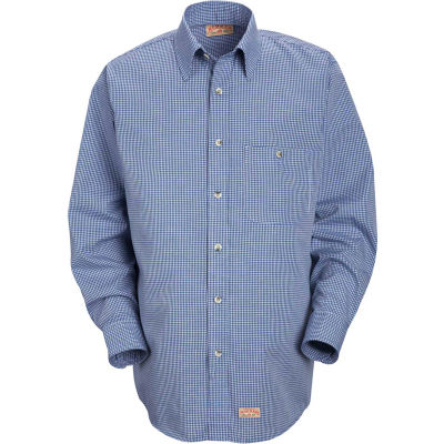 Red Kap® Men's Mini-Plaid Uniform Shirt Long Sleeve White/Blue L-345 SP74