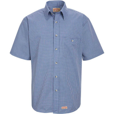 Red Kap® Men's Mini-Plaid Uniform Shirt Short Sleeve White/Blue L SP84