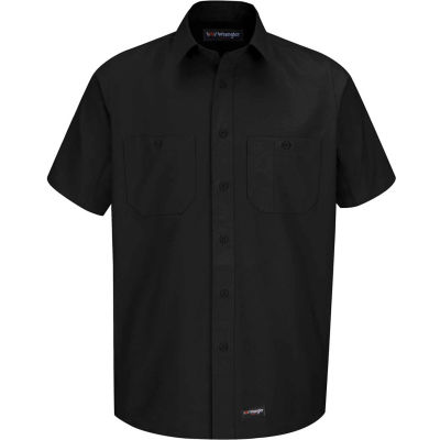 Wrangler® Men's Canvas Short Sleeve Work Shirt Black Long-2XL-WS20BKSSLXXL