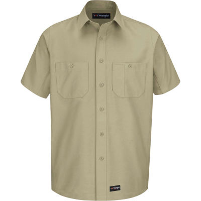 Wrangler® Men's Canvas Short Sleeve Work Shirt Khaki Long-2XL-WS20KHSSLXXL