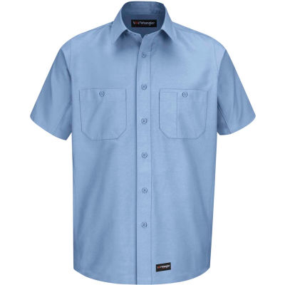 Wrangler® Men's Canvas Short Sleeve Work Shirt Light Blue Long-2XL-WS20LBSSLXXL