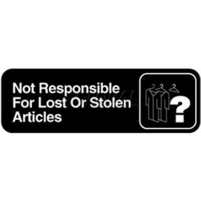 Vollrath, Not Responsible For Lost Or Stolen Articles Sign, 4532, 3" X 9"