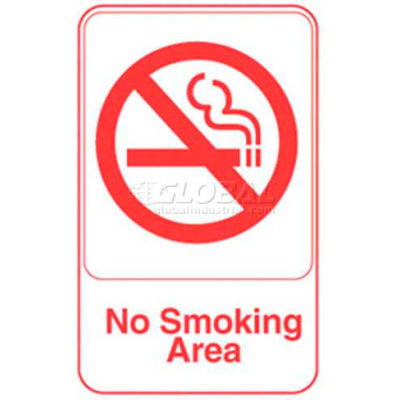 Vollrath, No Smoking Area Sign, 5643, White With Red Print, 6" X 9"