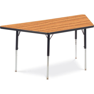 Virco® 48TRAP60 Activity Table w/ Standard Adj. Legs, 60" Trapezoid, Black Frame/Oak Top