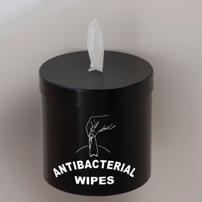 Glaro Wall Mount Sanitary Wipe Disp. w/Logo, Satin Black w/One Roll of Antibac. Wipes-W1015-S-BK