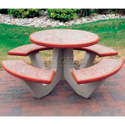Wausau Tile® 66" Round Picnic Table, Concrete, Red