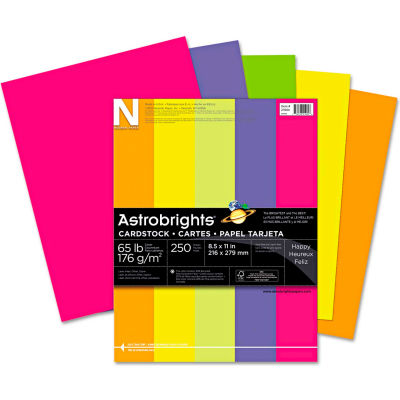 Neenah Paper Astrobrights Card Stock Paper, 8-1/2" x 11", Assorted Neon, 250 Sheets/Pack