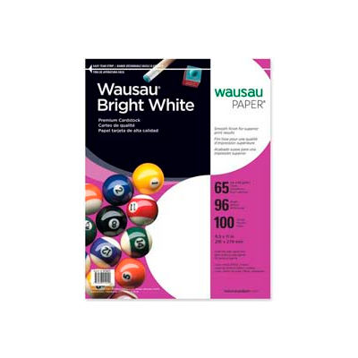Wausau Paper™ Card Stock Paper, 8-1/2" x 11", 65 lb, Smooth, Bright White, 100 Sheets/Pack