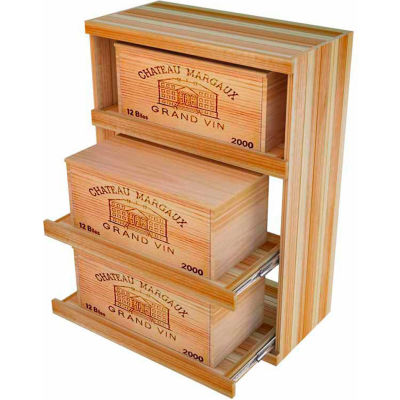 Bulk Storage, Pull Out Wine Bottle Cradle, 3-Drawer 3 Ft high - Mahogany, Redwood