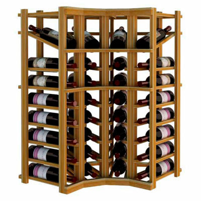 Individual Bottle Wine Rack - Curved Corner W/Top Display, 3 ft high - Unstained Redwood