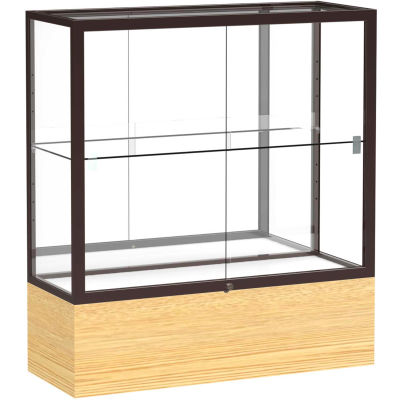 Reliant Counter Case, Mirror Back, Dark Bronze Frame, Light Oak Vinyl Base, 36"L x 40"H x 14"D