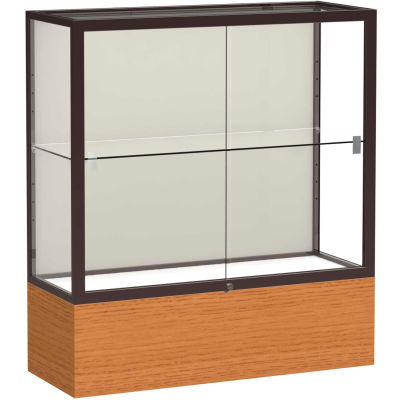 Reliant Counter Case, Plaque Back, Dark Bronze Frame, Carmel Oak Base, 36"L x 40"H x 14"D