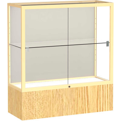 Reliant Counter Case, Plaque Back, Champagne Gold Frame, Light Oak Vinyl Base, 36"L x 40"H x 14"D