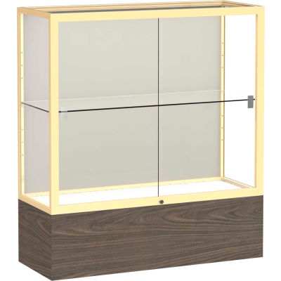 Reliant Counter Case, Plaque Back, Champagne Gold Frame, Walnut Vinyl Base, 36"L x 40"H x 14"D