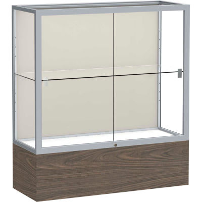 Reliant Counter Case, Plaque Back, Satin Frame, Walnut Vinyl Base, 36"L x 40"H x 14"D