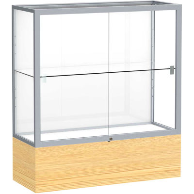 Reliant Counter Case, White Back, Satin Frame, Light Oak Vinyl Base, 36"L x 40"H x 14"D