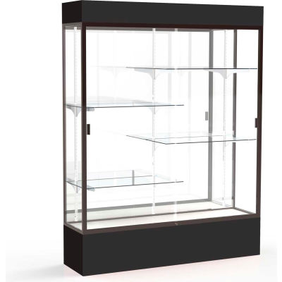 Spirit Lighted Display Case 60"W x 80"H x 16"D Mirror Back Dark Bronze Black Base & Top