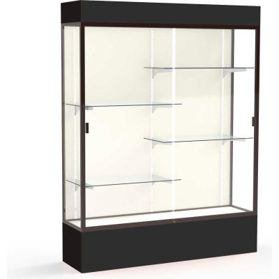 Spirit Lighted Display Case 60"W x 80"H x 16"D Plaque Back Dark Bronze Black Base & Top