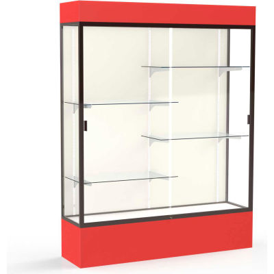 Spirit Lighted Display Case 60"W x 80"H x 16"D Plaque Back Dark Bronze Red Base & Top