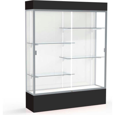 Spirit Lighted Display Case 60"W x 80"H x 16"D White Back Satin Finish Black Base & Top
