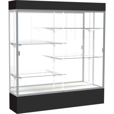 Spirit Lighted Display Case 72"W x 80"H x 16"D Mirror Back Satin Finish Black Base & Top