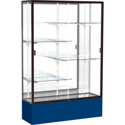 Spirit Display Case Navy Base, Bronze Frame, Mirror Back 48"W x 16"D x 72"H
