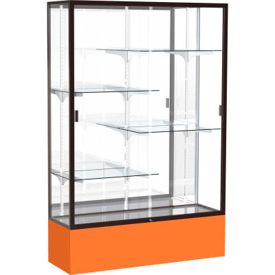 Spirit Display Case Orange Base, Bronze Frame, Mirror Back 48"W x 16"D x 72"H