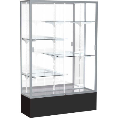Spirit Display Case Black Base, Satin Frame, Mirror Back 48"W x 16"D x 72"H