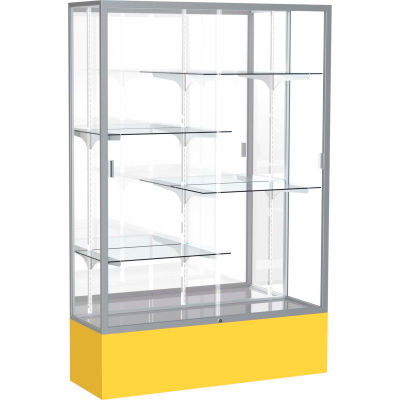 Spirit Display Case Golden Rod Base, Satin Frame, Mirror Back 48"W x 16"D x 72"H