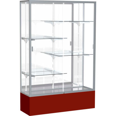 Spirit Display Case Maroon Base, Satin Frame, Mirror Back 48"W x 16"D x 72"H
