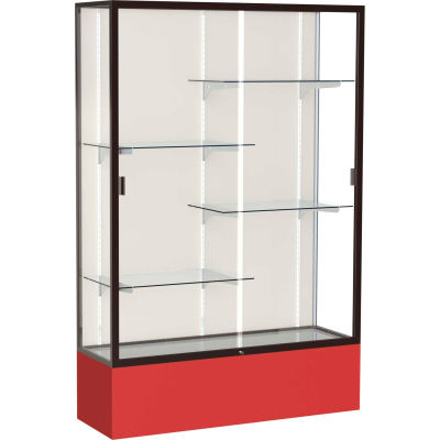 Spirit Display Case Red Base, Bronze Frame, Fabric Back 48"W x 16"D x 72"H