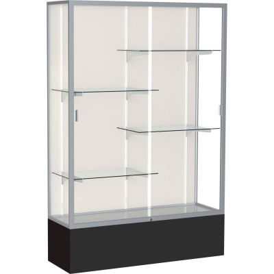 Spirit Display Case Black Base, Satin Frame, Fabric Back 48"W x 16"D x 72"H