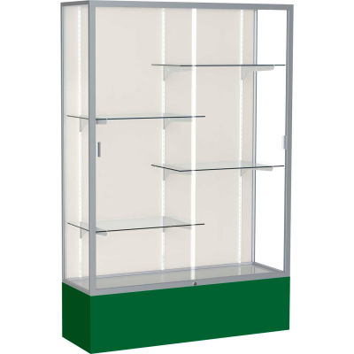 Spirit Display Case Forest Green Base, Satin Frame, Fabric Back 48"W x 16"D x 72"H