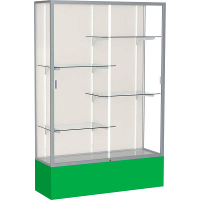Spirit Display Case Kelly Green Base, Satin Frame, Fabric Back 48"W x 16"D x 72"H