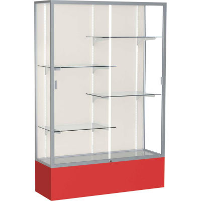 Spirit Display Case Red Base, Satin Frame, Fabric Back 48"W x 16"D x 72"H