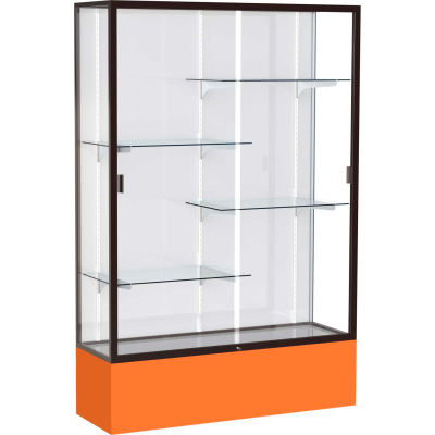 Spirit Display Case Orange Base, Bronze Frame, White Back 48"W x 16"D x 72"H