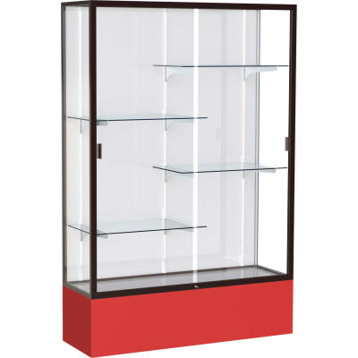 Spirit Display Case Red Base, Bronze Frame, White Back 48"W x 16"D x 72"H