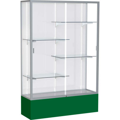 Spirit Display Case Forest Green Base, Satin Frame, White Back 48"W x 16"D x 72"H
