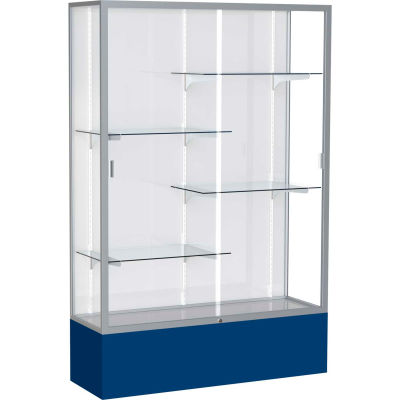 Spirit Display Case Navy Base, Satin Frame, White Back 48"W x 16"D x 72"H