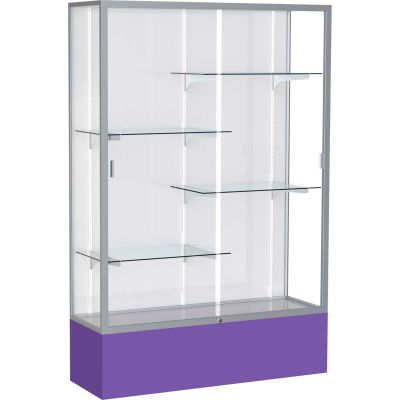 Spirit Display Case Purple Base, Satin Frame, White Back 48"W x 16"D x 72"H