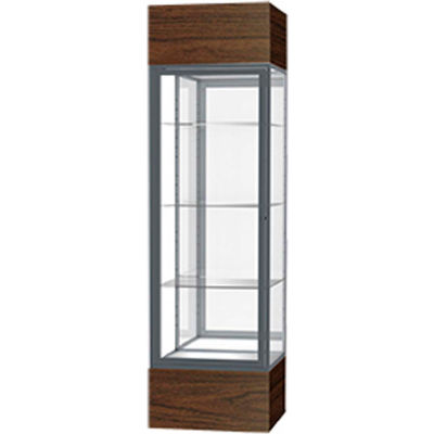 Keepsake Floor Display Case 24"W x 72"H x 24"D Walnut Base Mirror Back Satin Natural Frame