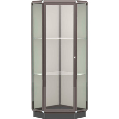 Prominence Lighted Corner Case, Plaque Back, Dark Bronze Frame, 28"L x 77"H x 28"D